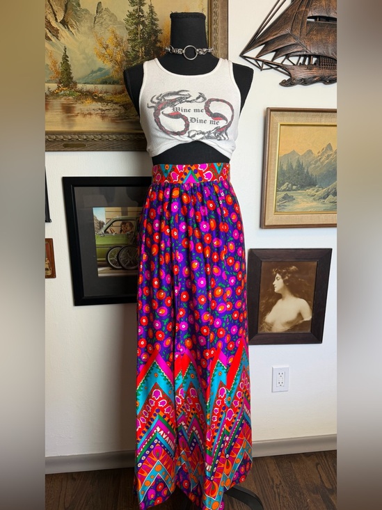 Alex Colman Dresses & Skirts - Vintage 1960s/70s Alex Colman California Mod Print Maxi Skirt XS 24" Waist
